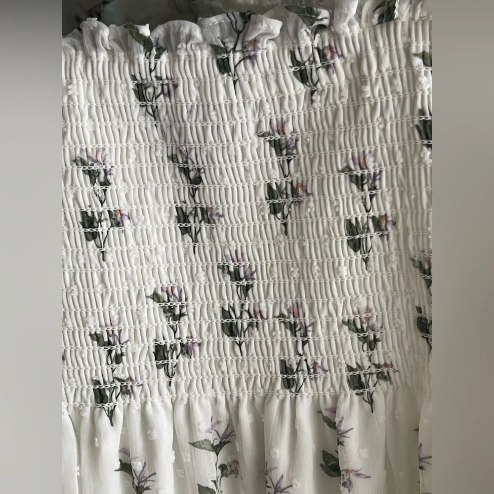 O.P.T. NWT Tiered Cypress White Floral Puff Sleeve Midi Dress - Picture 8 of 13